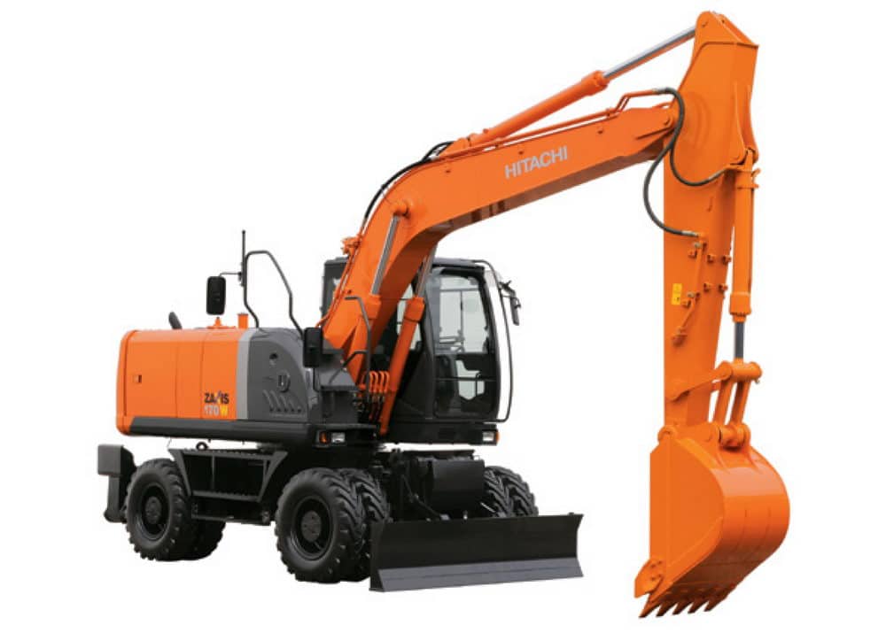 Полноповоротный колесный экскаватор с ковшом 1 куб м